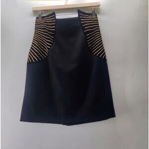 Vintage Caché Gold Beaded Embellished Wool Mini Pencil Black Skirt 10